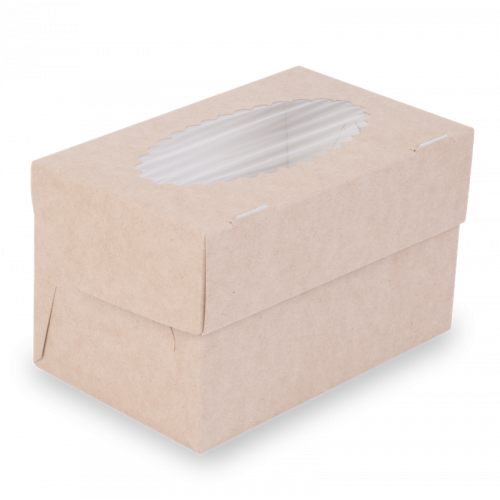 Коробка OSQ MUF на 2 капкейка с окном, 2 стороны белая-крафт, 10 х 16 х 10 см