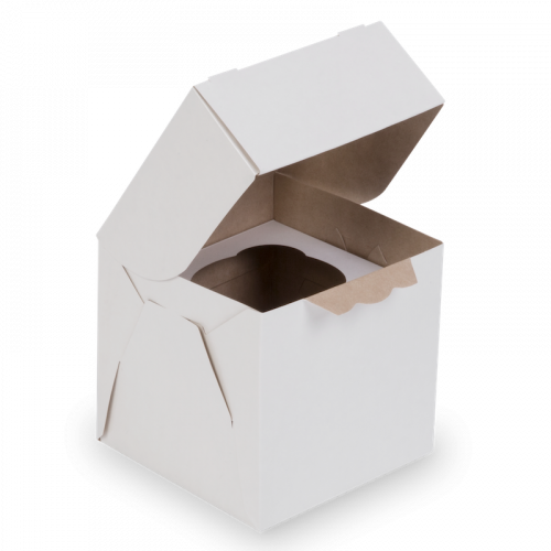 Коробка OSQ MUF на 1 капкейк с окном, 2 стороны белая-крафт, 10 х 10 х 10 см