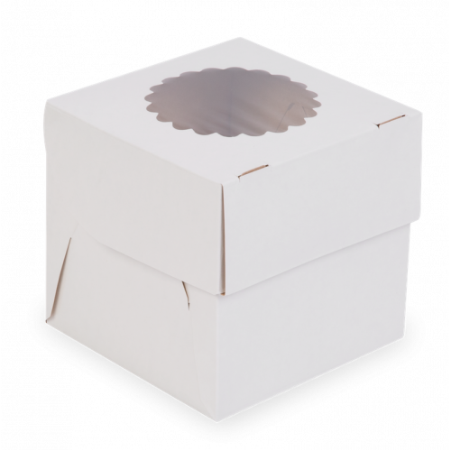 Коробка OSQ MUF на 1 капкейк с окном, 2 стороны белая-крафт, 10 х 10 х 10 см